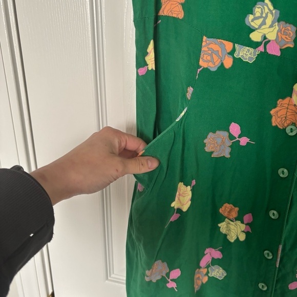 Modcloth Green Floral Button Front Dress With Pockets Size Small - Picture 4 of 10